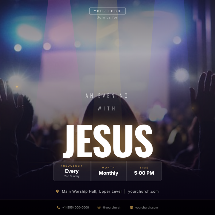 A cinematic square flyer built for evening worship services and church concert events.