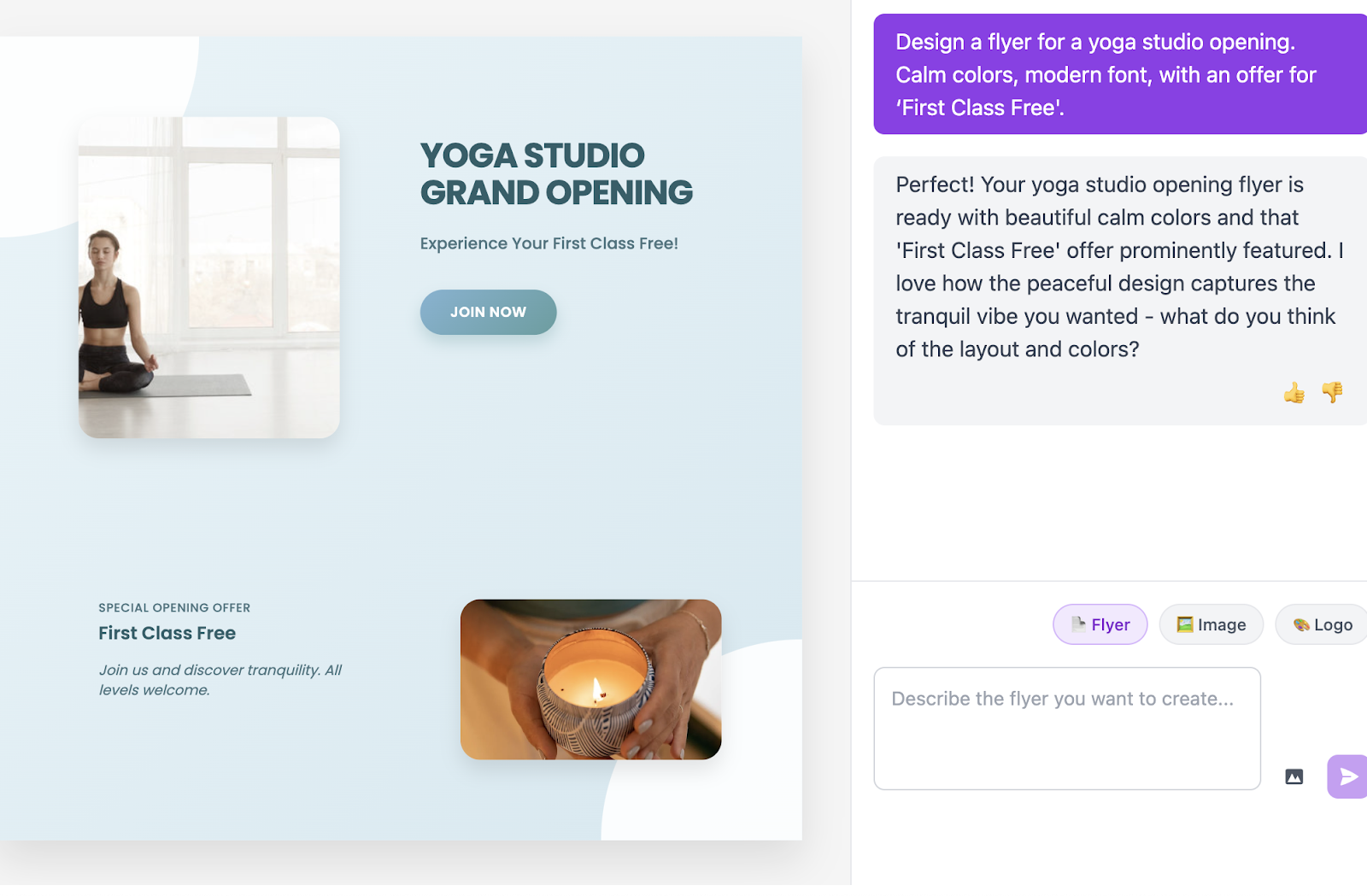 Professional yoga studio flyer created with AI