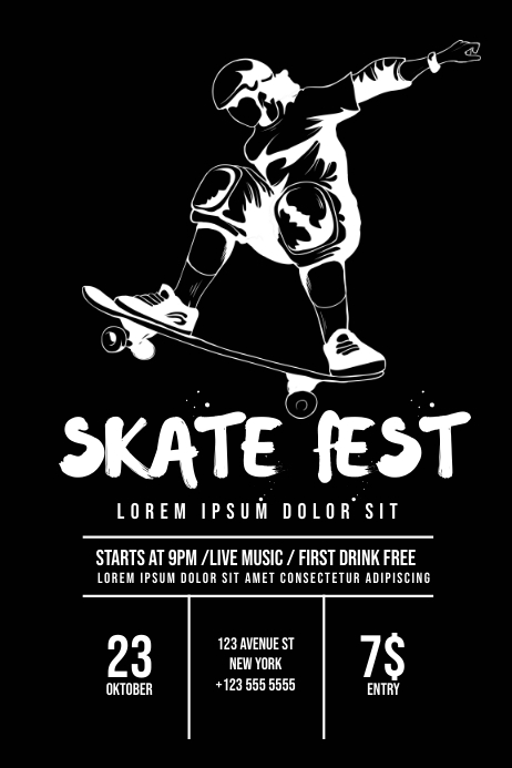 Extreme sport templates featuring trick sequence shots and ramp close-ups to promote skateboarding competitions.